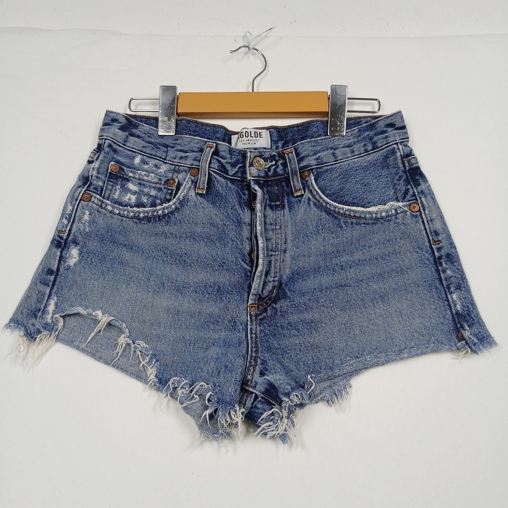 AGOLDE Parker Distressed Denim Shorts Light Wash Button Fly Size 25